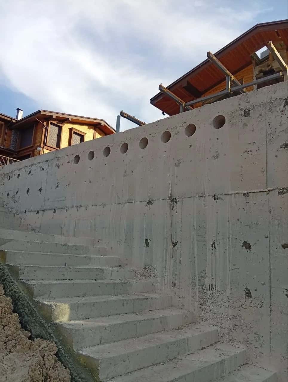 Diamond-drilled holes in a concrete wall