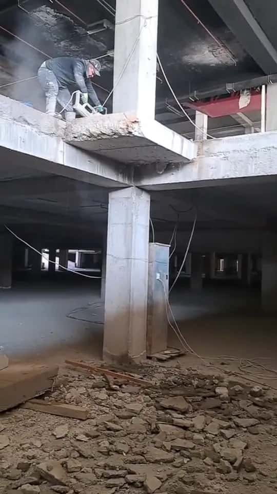 Concrete slab cutting in progress